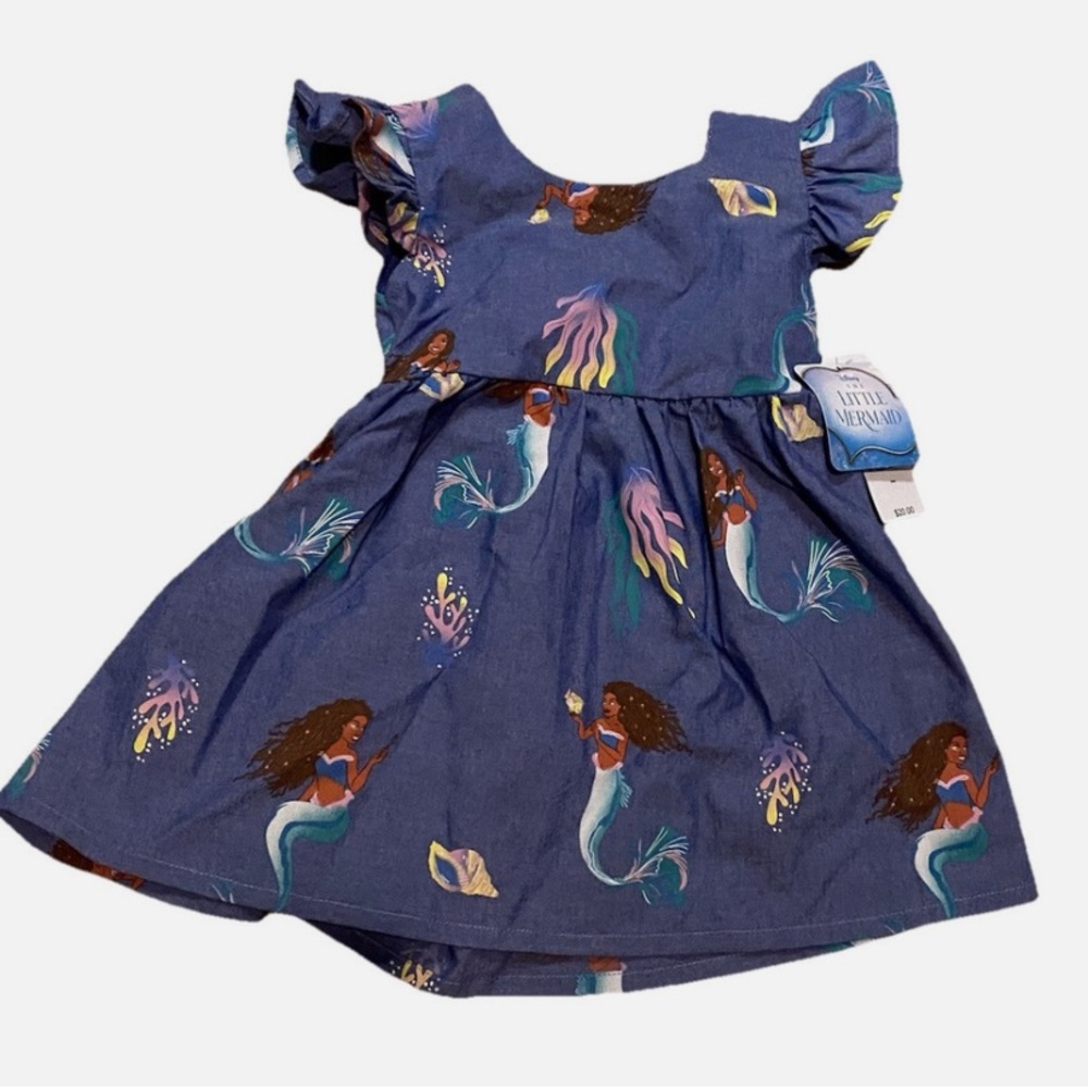 Infant Baby Disney Little Mermaid Blue Cotton Dress